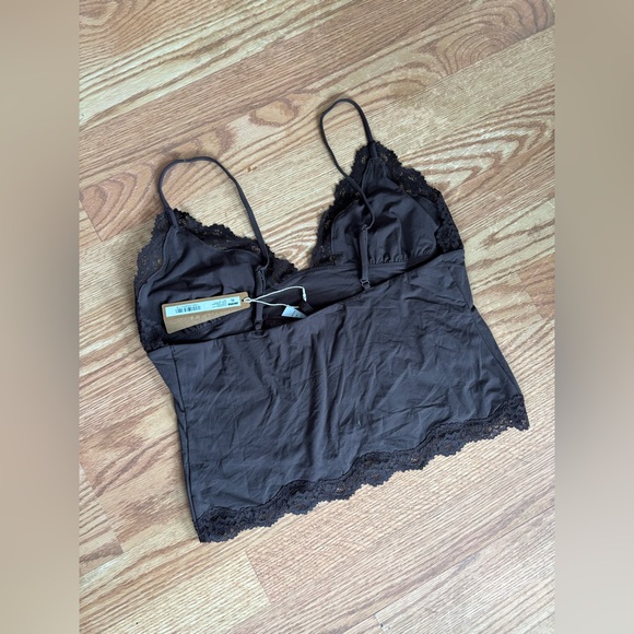 SKIMS Fits Everybody Lace Cropped Tank Bralette XL NWT Cocoa Brown Camisole Top - Picture 5 of 5